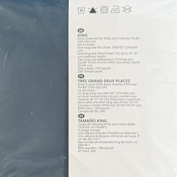 IKEA ULLVIDE Dark Blue King 4 Piece Sheet Set - Picture 2 of 3